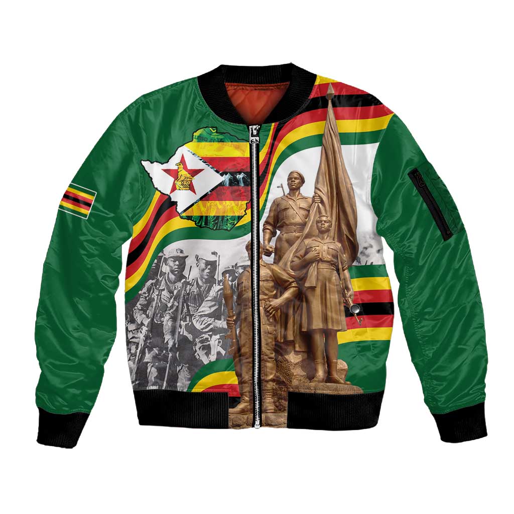 Happy Heroes Day Zimbabwe Sleeve Zip Bomber Jacket Unity Freedom Work - African Pride