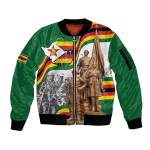 Happy Heroes Day Zimbabwe Sleeve Zip Bomber Jacket Unity Freedom Work - African Pride