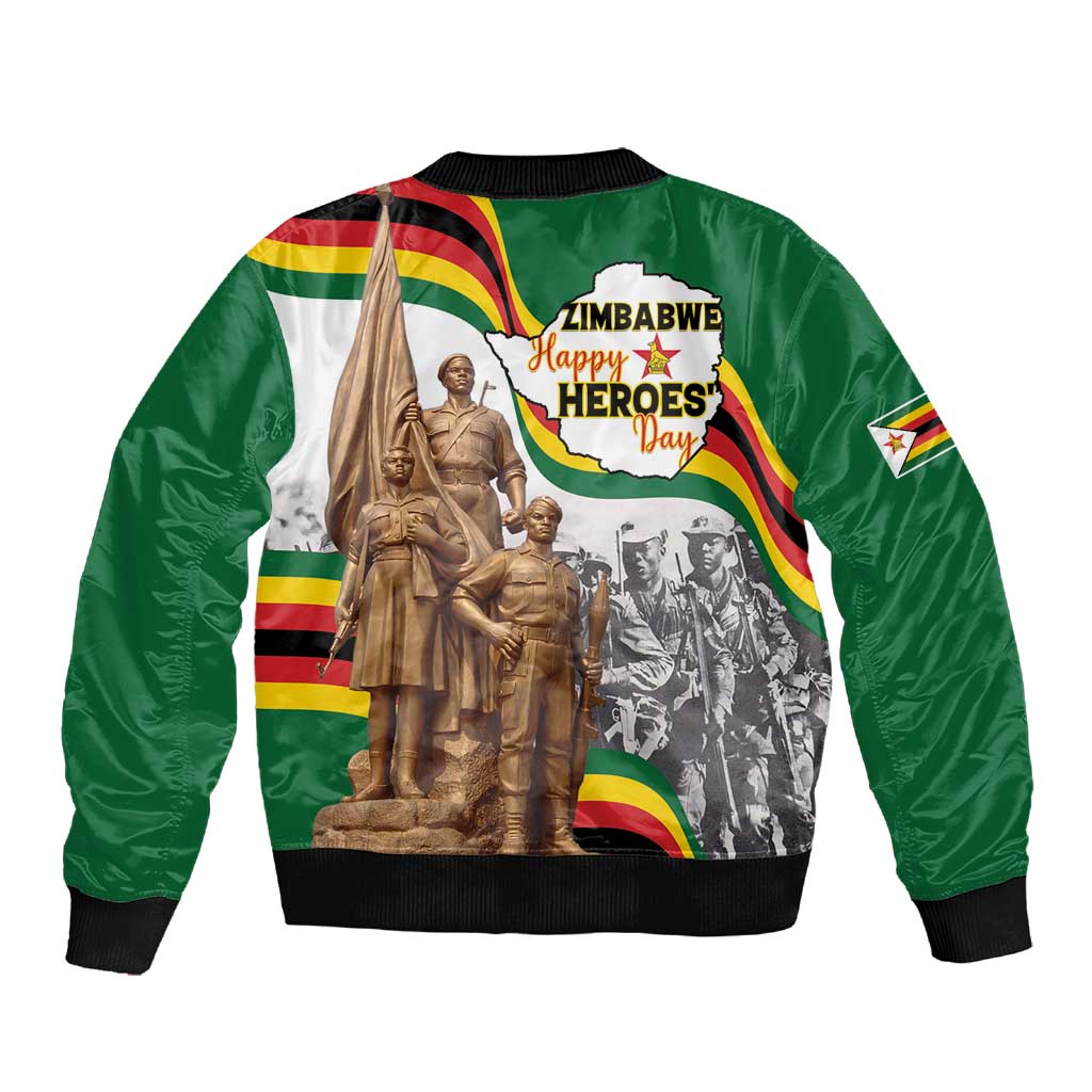 Happy Heroes Day Zimbabwe Sleeve Zip Bomber Jacket Unity Freedom