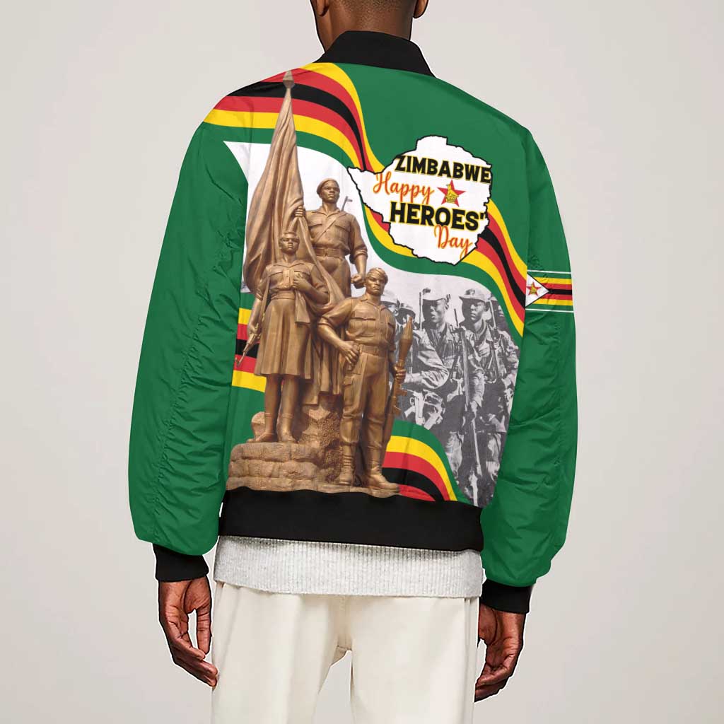 Happy Heroes Day Zimbabwe Sleeve Zip Bomber Jacket Unity Freedom Work - African Pride