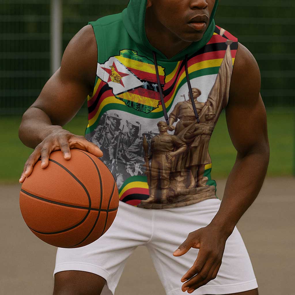Happy Heroes Day Zimbabwe Sleeveless Hoodie Unity Freedom Work - African Pride