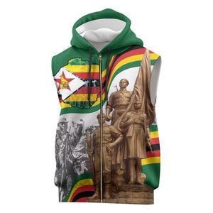 Happy Heroes Day Zimbabwe Sleeveless Zip Hoodie Unity Freedom Work - African Pride