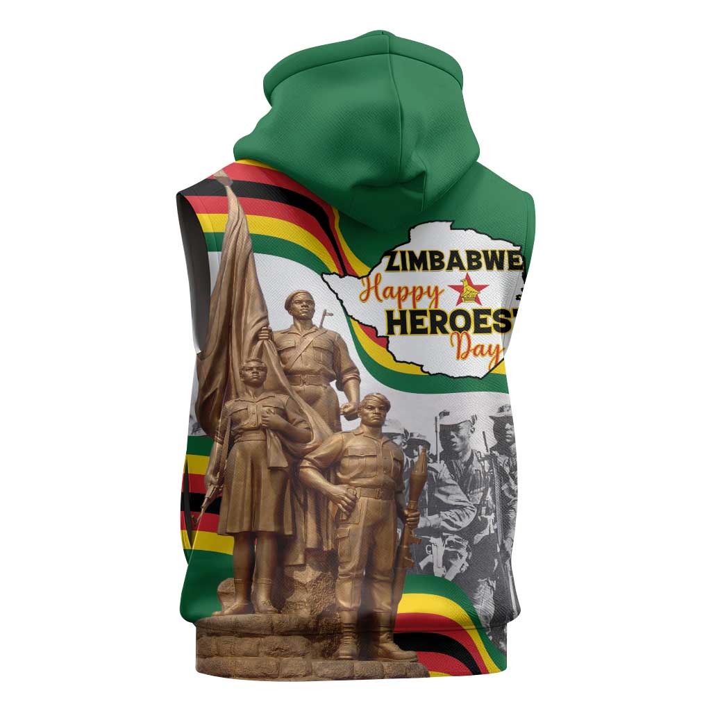 Happy Heroes Day Zimbabwe Sleeveless Zip Hoodie Unity Freedom Work - African Pride