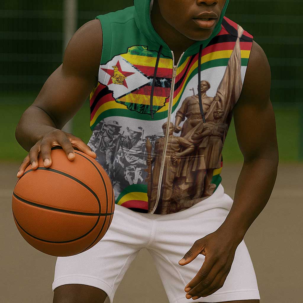 Happy Heroes Day Zimbabwe Sleeveless Zip Hoodie Unity Freedom Work - African Pride