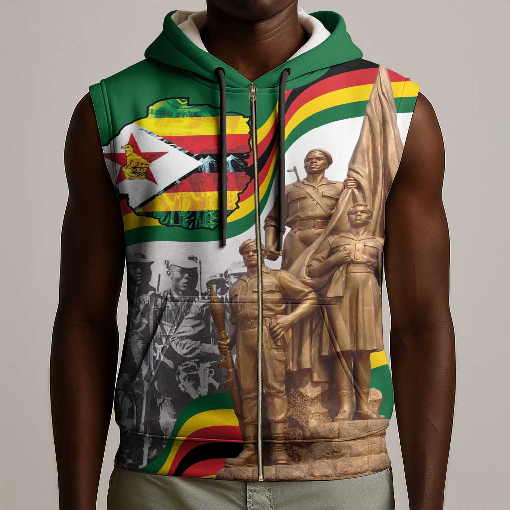 Happy Heroes Day Zimbabwe Sleeveless Zip Hoodie Unity Freedom Work - African Pride