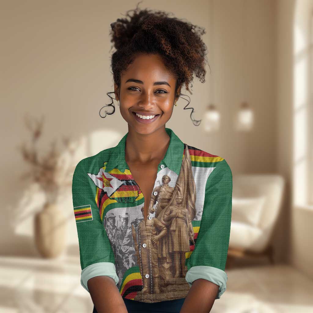 Happy Heroes Day Zimbabwe Women Casual Shirt Unity Freedom Work - African Pride