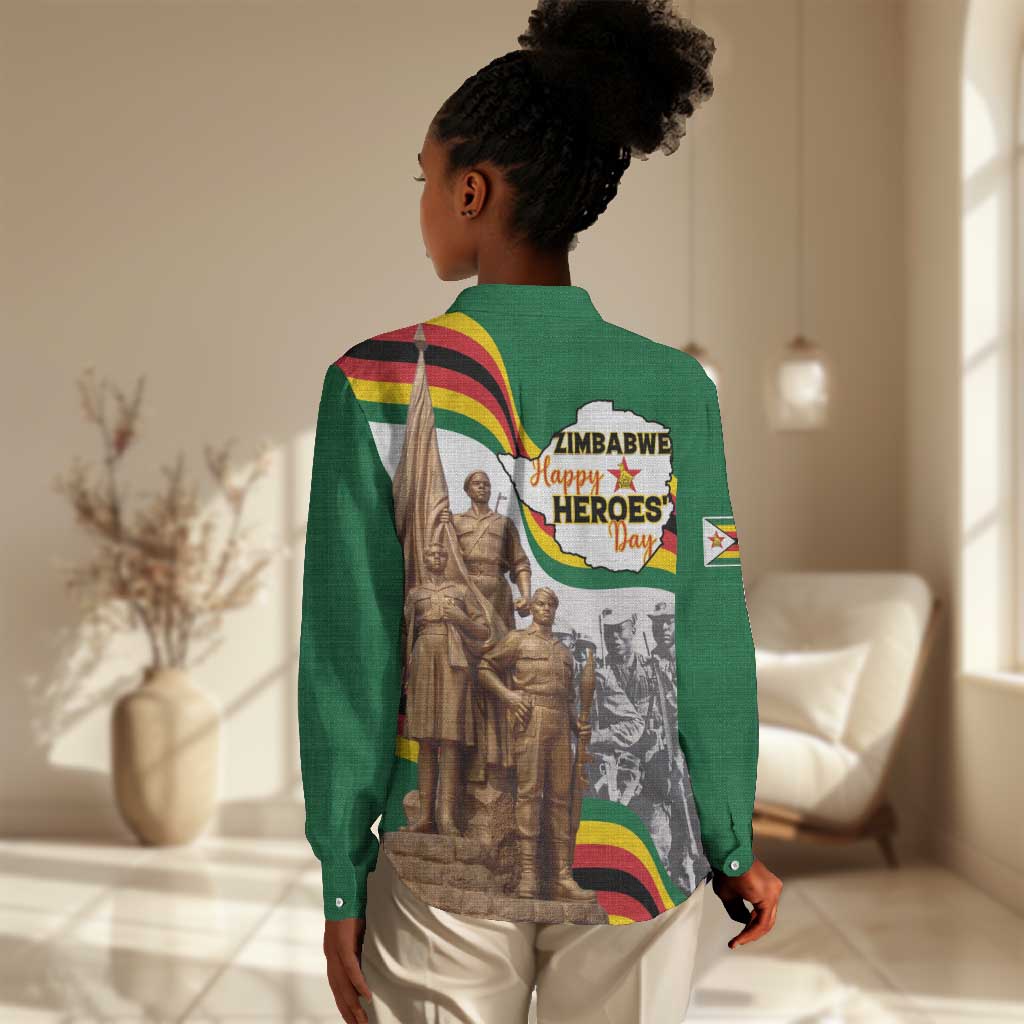 Happy Heroes Day Zimbabwe Women Casual Shirt Unity Freedom Work - African Pride
