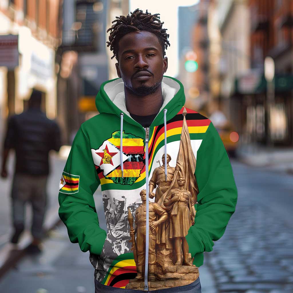 Happy Heroes Day Zimbabwe Zip Hoodie Unity Freedom Work - African Pride