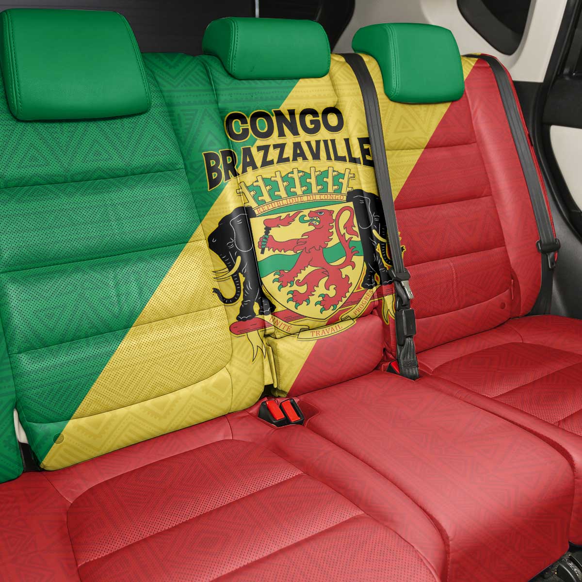 Republique du Congo Back Car Seat Cover Coat Of Arms African Pattern - African Pride