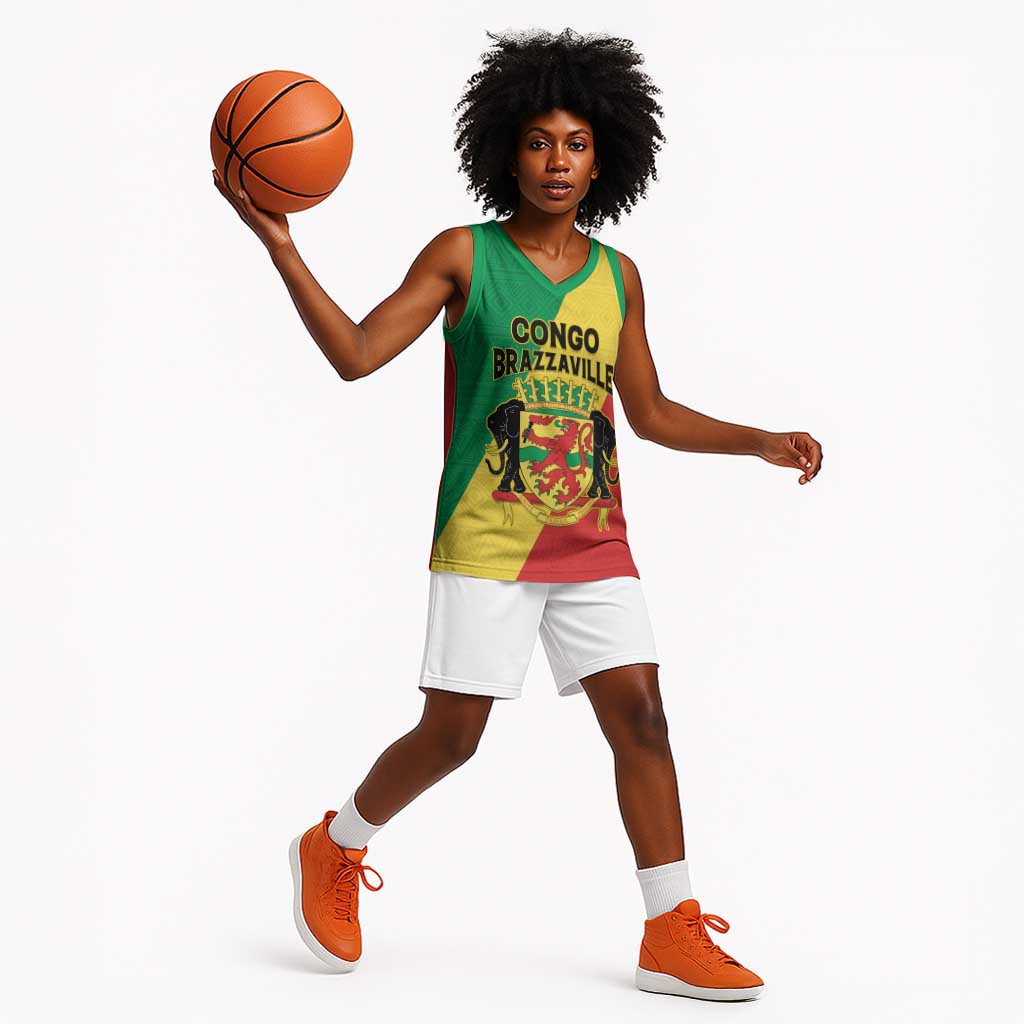 Personalized Republique du Congo Basketball Jersey Coat Of Arms African Pattern - African Pride