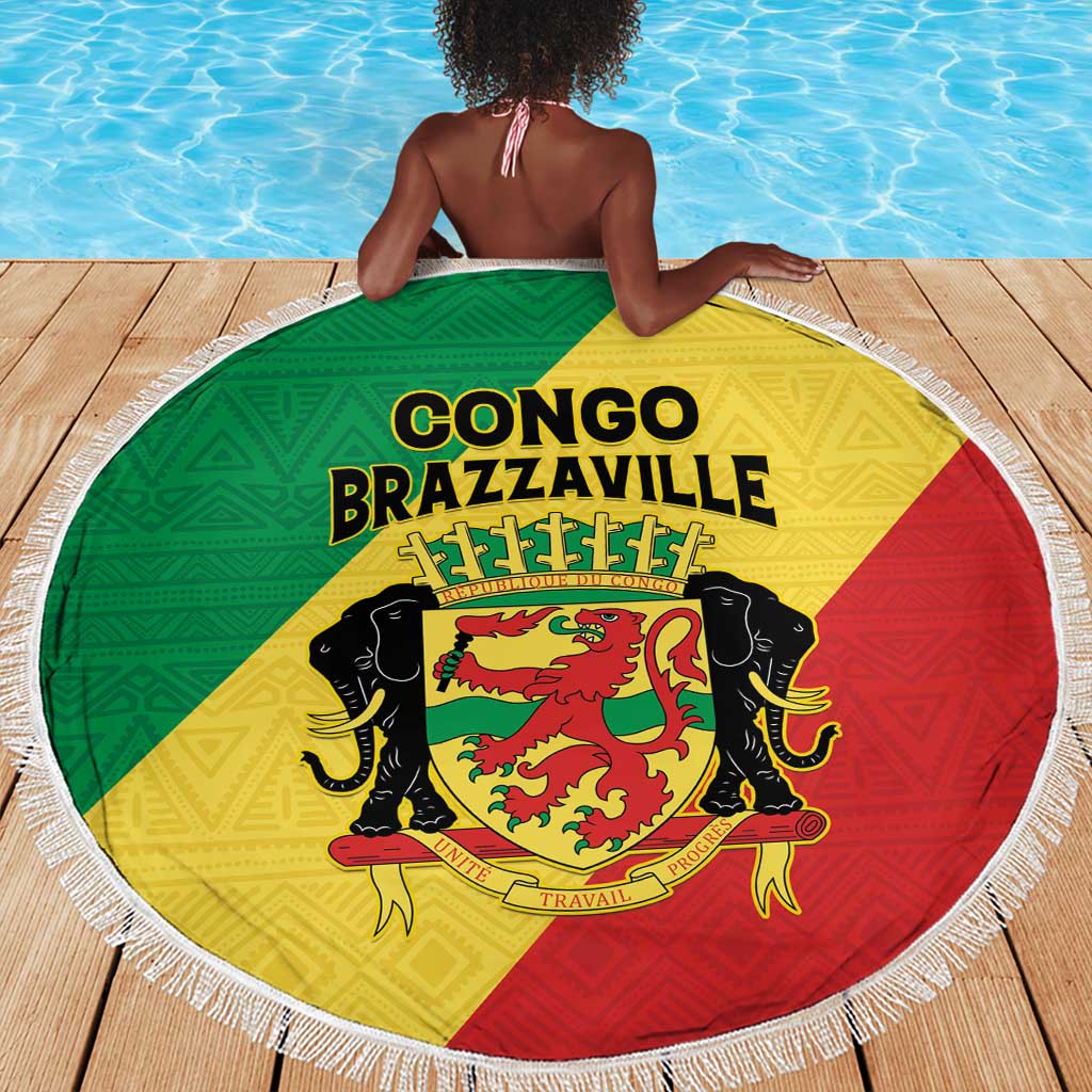 Republique du Congo Beach Blanket Coat Of Arms African Pattern - African Pride