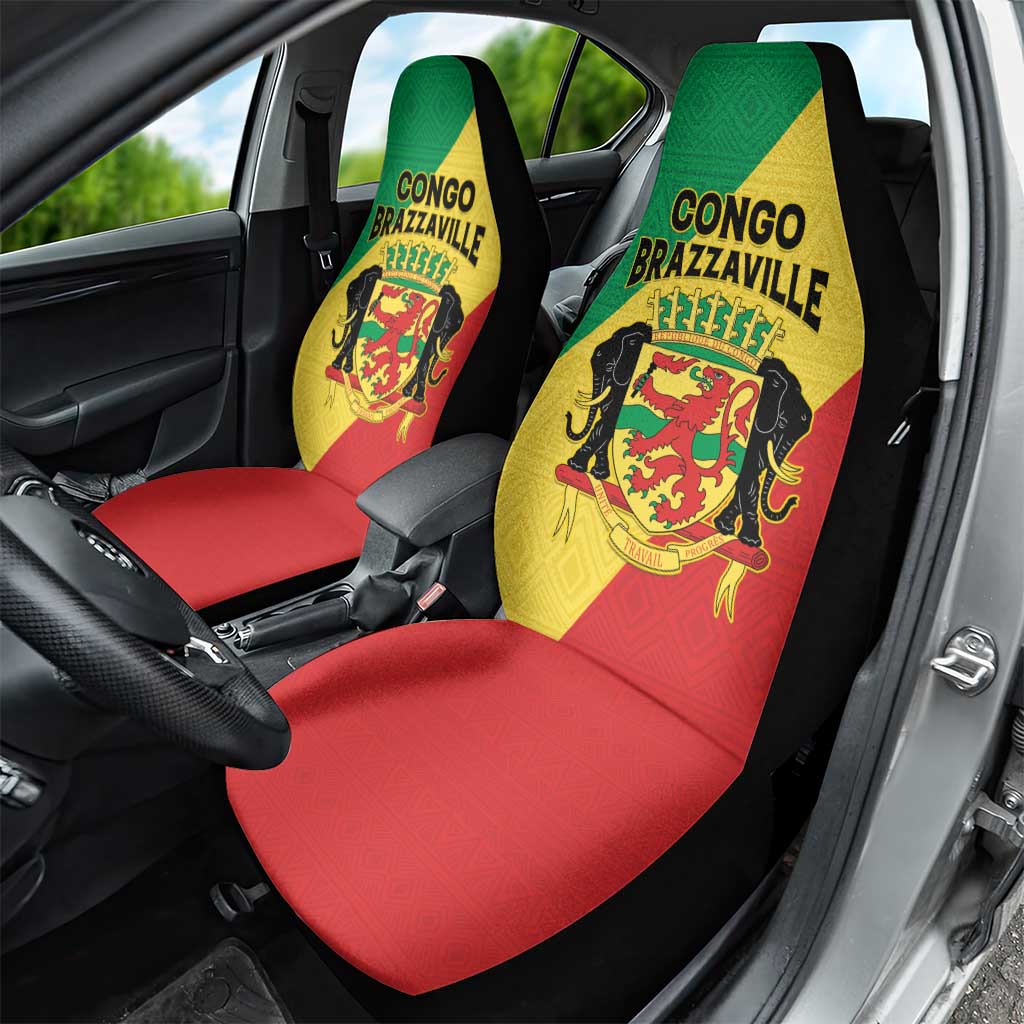 Republique du Congo Car Seat Cover Coat Of Arms African Pattern - African Pride