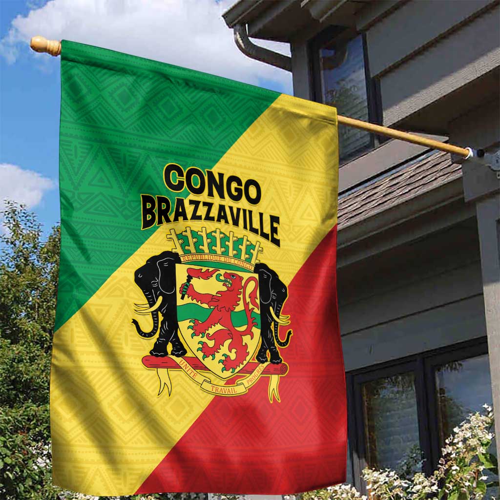 Republique du Congo Garden Flag Coat Of Arms African Pattern - African Pride