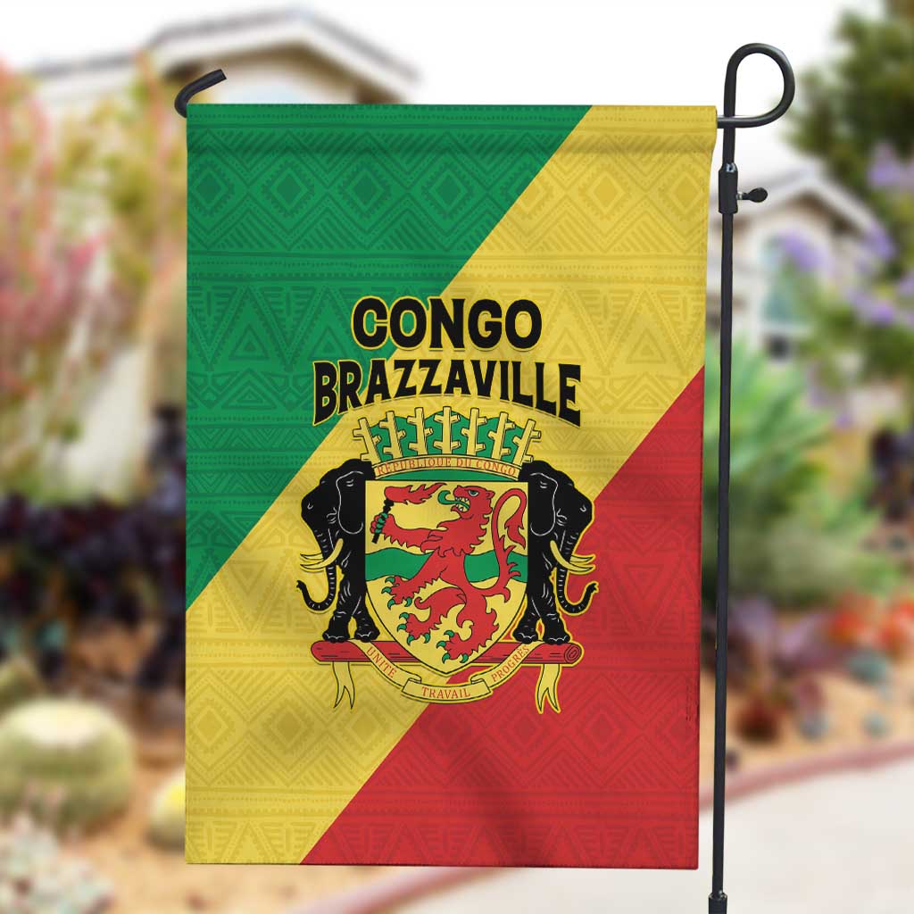 Republique du Congo Garden Flag Coat Of Arms African Pattern - African Pride