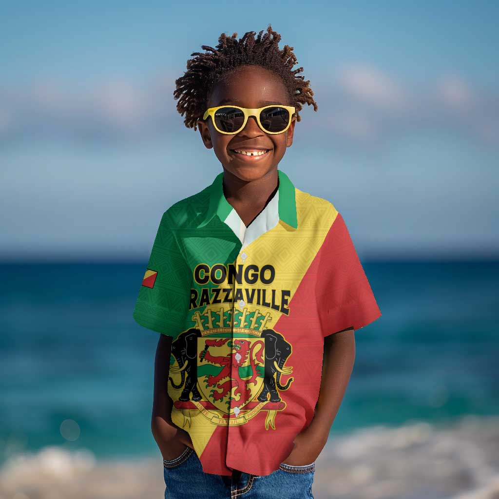 Personalized Republique du Congo Kid Hawaiian Shirt Coat Of Arms African Pattern - African Pride