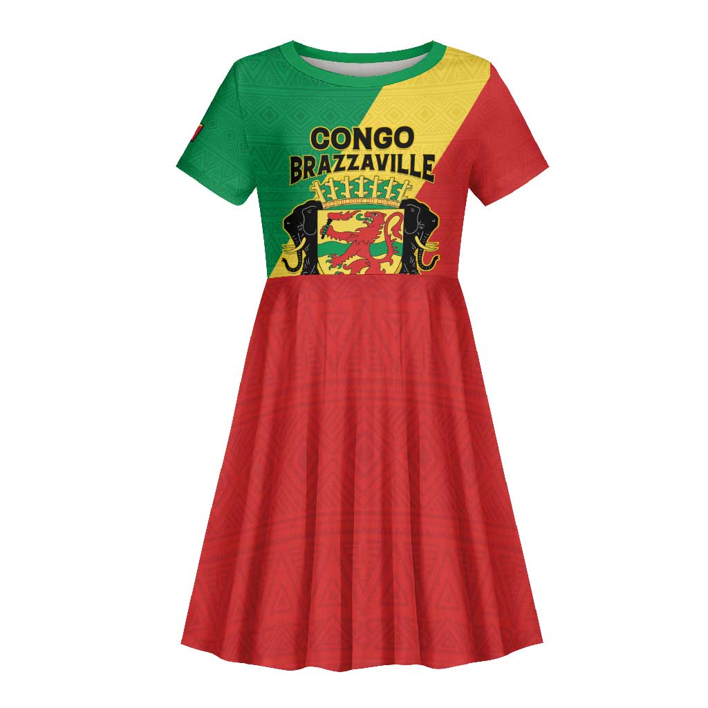 Personalized Republique du Congo Kid Short Sleeve Dress Coat Of Arms African Pattern - African Pride