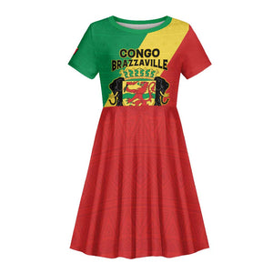 Personalized Republique du Congo Kid Short Sleeve Dress Coat Of Arms African Pattern - African Pride