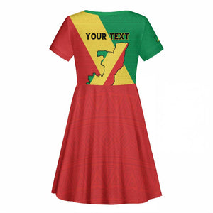 Personalized Republique du Congo Kid Short Sleeve Dress Coat Of Arms African Pattern - African Pride