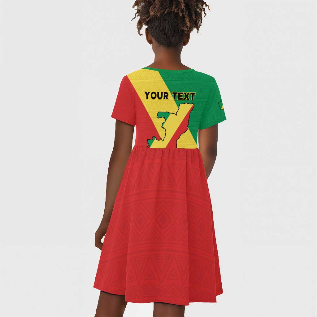Personalized Republique du Congo Kid Short Sleeve Dress Coat Of Arms African Pattern - African Pride