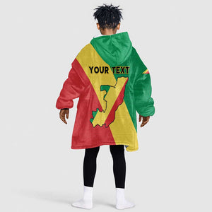 Personalized Republique du Congo Kid Wearable Blanket Hoodie Coat Of Arms African Pattern - African Pride