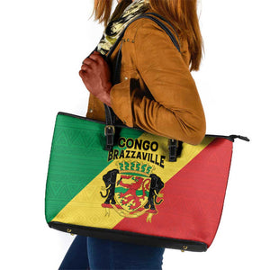 Republique du Congo Leather Tote Bag Coat Of Arms African Pattern - African Pride