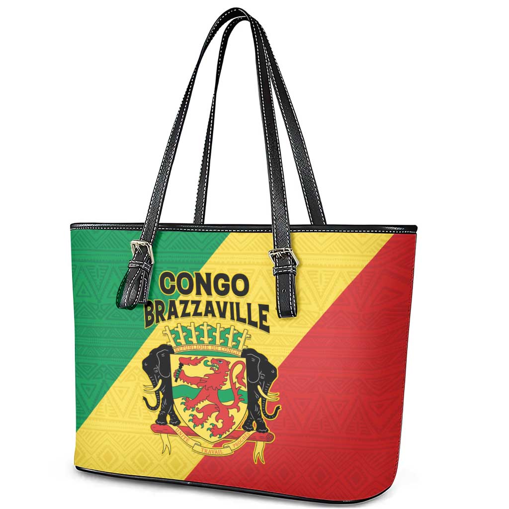 Republique du Congo Leather Tote Bag Coat Of Arms African Pattern - African Pride