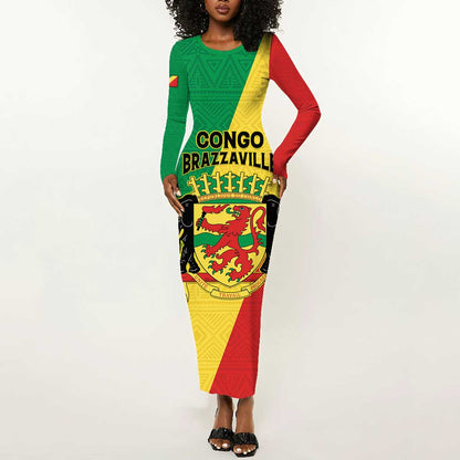 Personalized Republique du Congo Long Sleeve Bodycon Dress Coat Of Arms African Pattern - African Pride