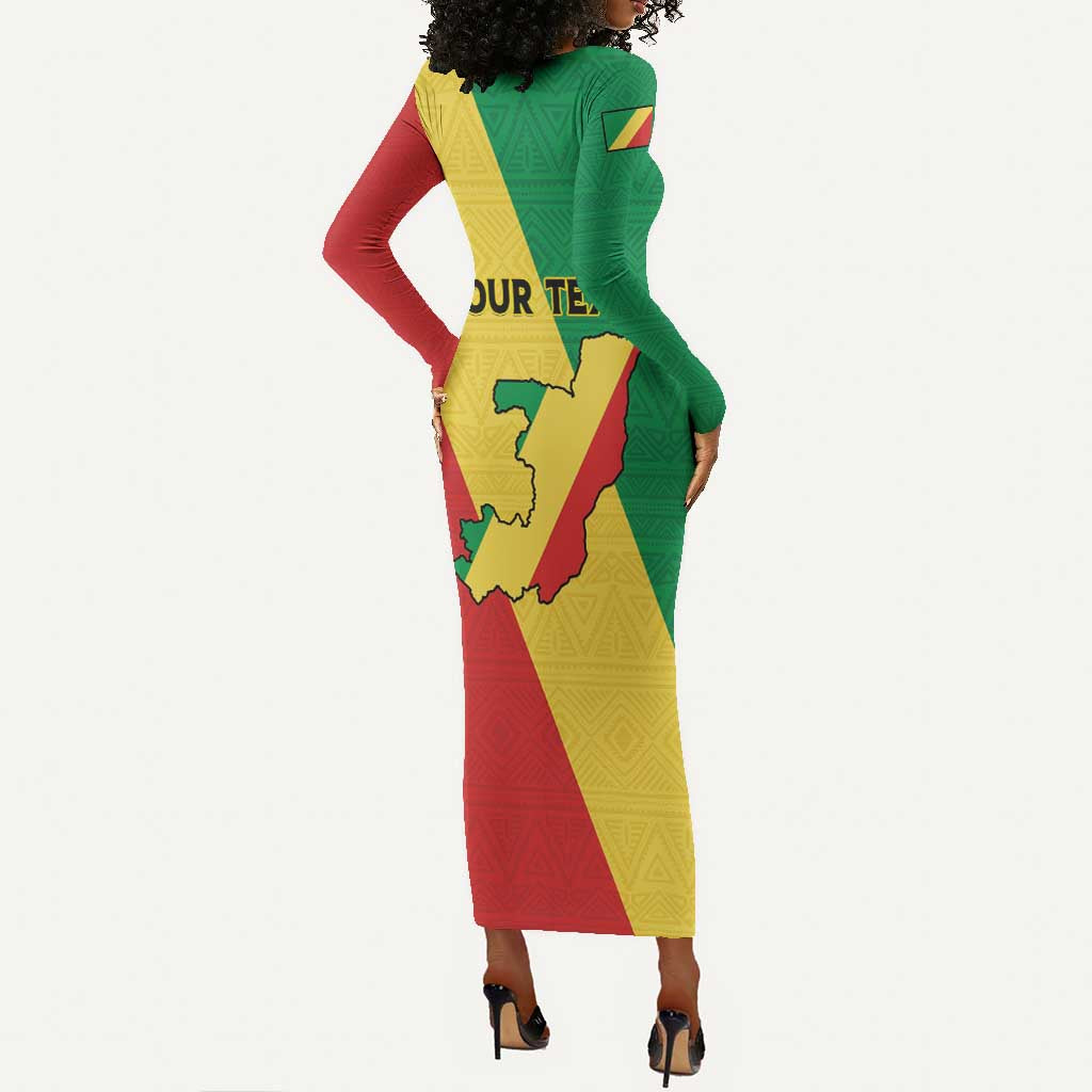 Personalized Republique du Congo Long Sleeve Bodycon Dress Coat Of Arms African Pattern - African Pride