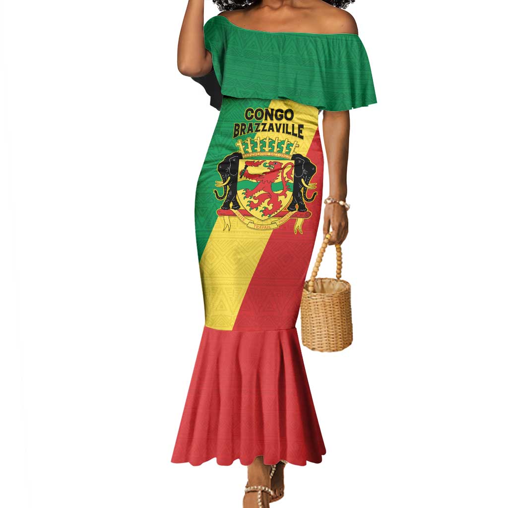 Personalized Republique du Congo Mermaid Dress Coat Of Arms African Pattern - African Pride