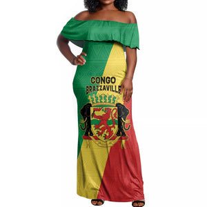 Personalized Republique du Congo Off Shoulder Maxi Dress Coat Of Arms African Pattern - African Pride