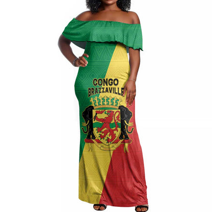 Personalized Republique du Congo Off Shoulder Maxi Dress Coat Of Arms African Pattern - African Pride