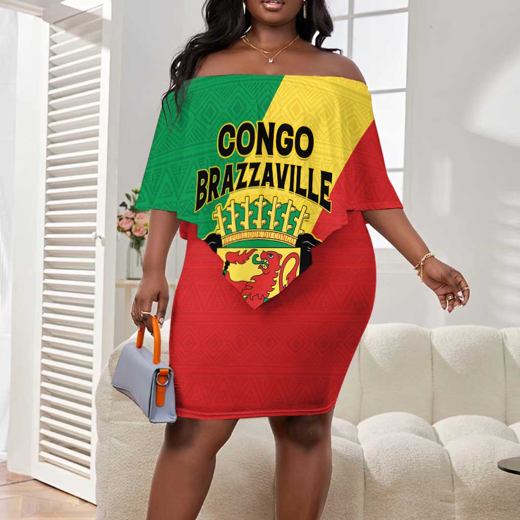 Personalized Republique du Congo Off Shoulder Short Dress Coat Of Arms African Pattern - African Pride