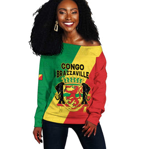 Personalized Republique du Congo Off Shoulder Sweater Coat Of Arms African Pattern - African Pride