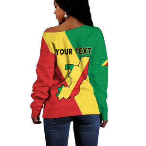 Personalized Republique du Congo Off Shoulder Sweater Coat Of Arms African Pattern - African Pride