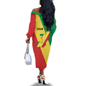Personalized Republique du Congo Off The Shoulder Long Sleeve Dress Coat Of Arms African Pattern - African Pride