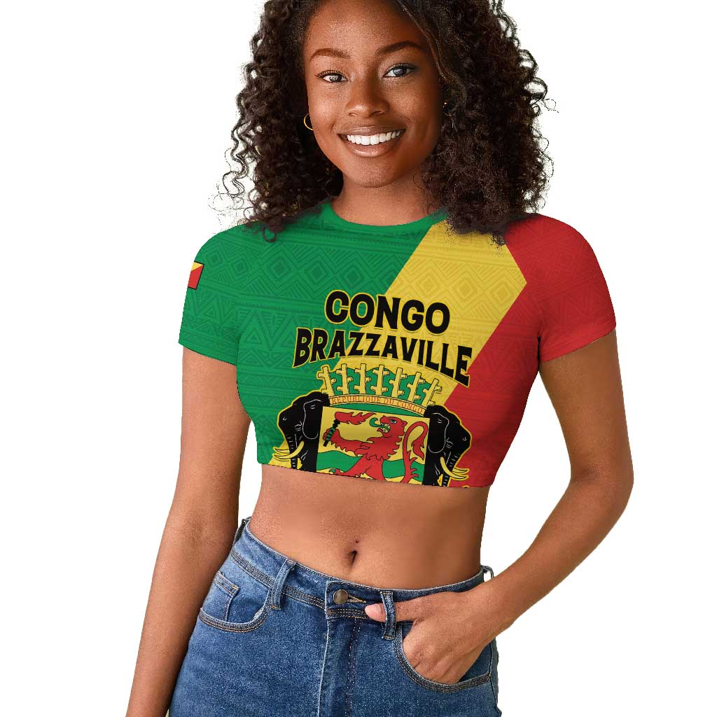 Personalized Republique du Congo Raglan Cropped T shirt Coat Of Arms African Pattern - African Pride