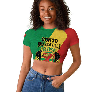 Personalized Republique du Congo Raglan Cropped T shirt Coat Of Arms African Pattern - African Pride