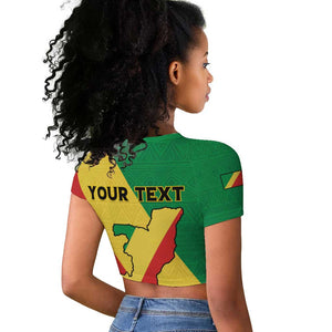 Personalized Republique du Congo Raglan Cropped T shirt Coat Of Arms African Pattern - African Pride