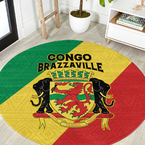Republique du Congo Round Carpet Coat Of Arms African Pattern - African Pride