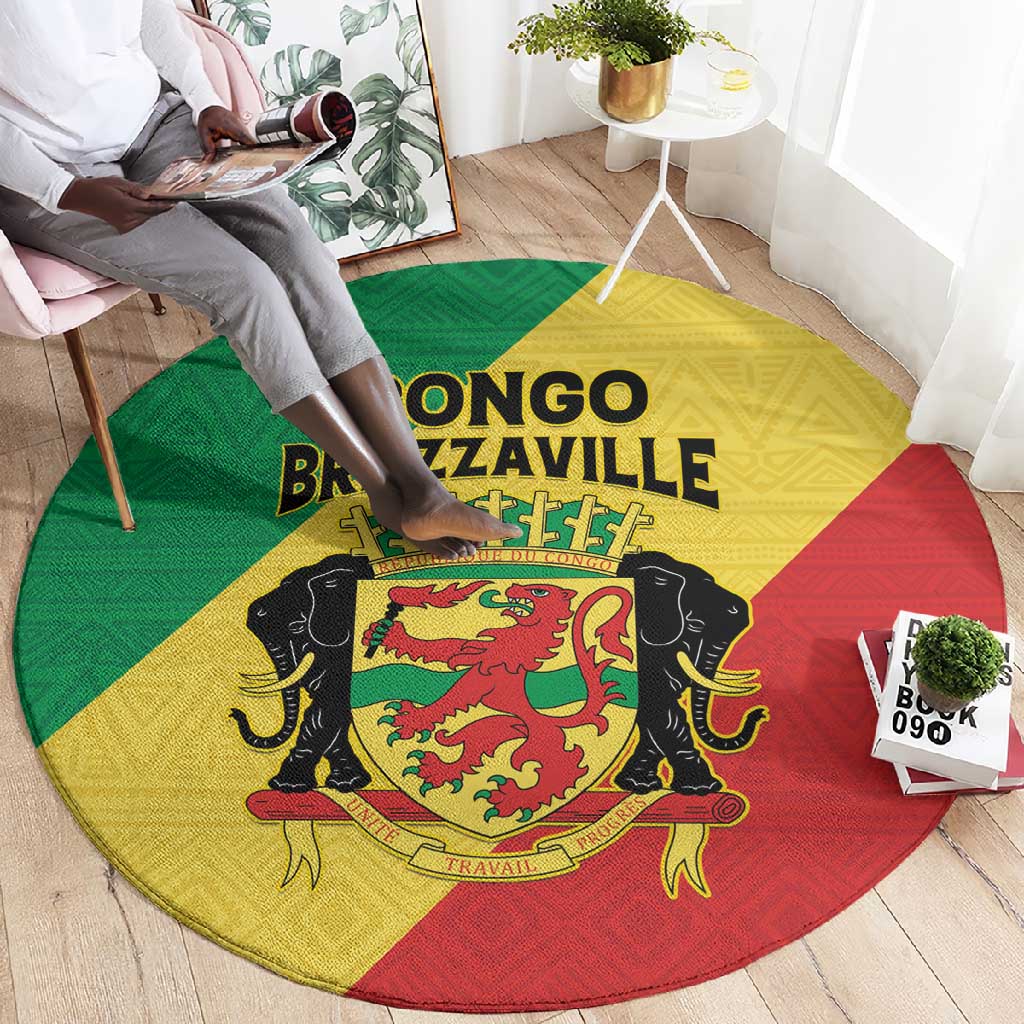 Republique du Congo Round Carpet Coat Of Arms African Pattern - African Pride