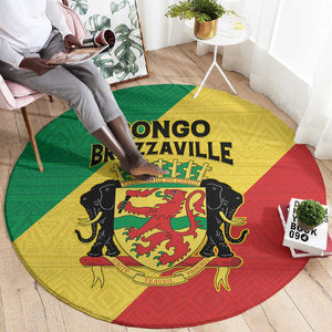 Republique du Congo Round Carpet Coat Of Arms African Pattern - African Pride