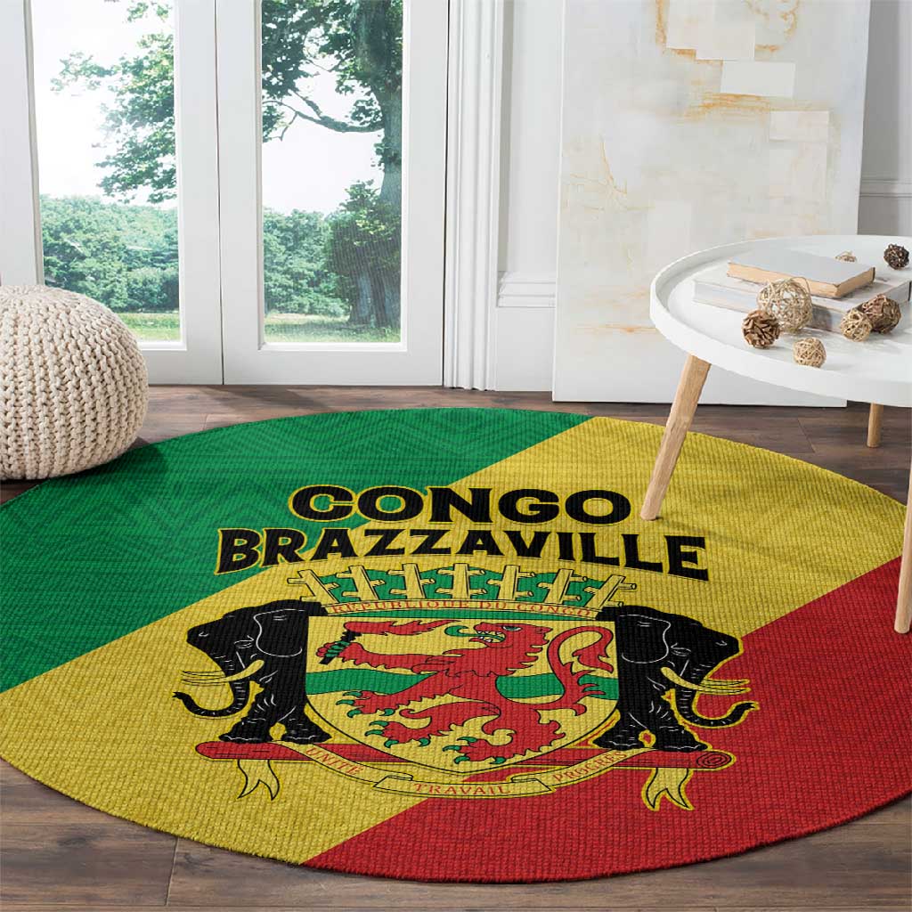 Republique du Congo Round Carpet Coat Of Arms African Pattern - African Pride