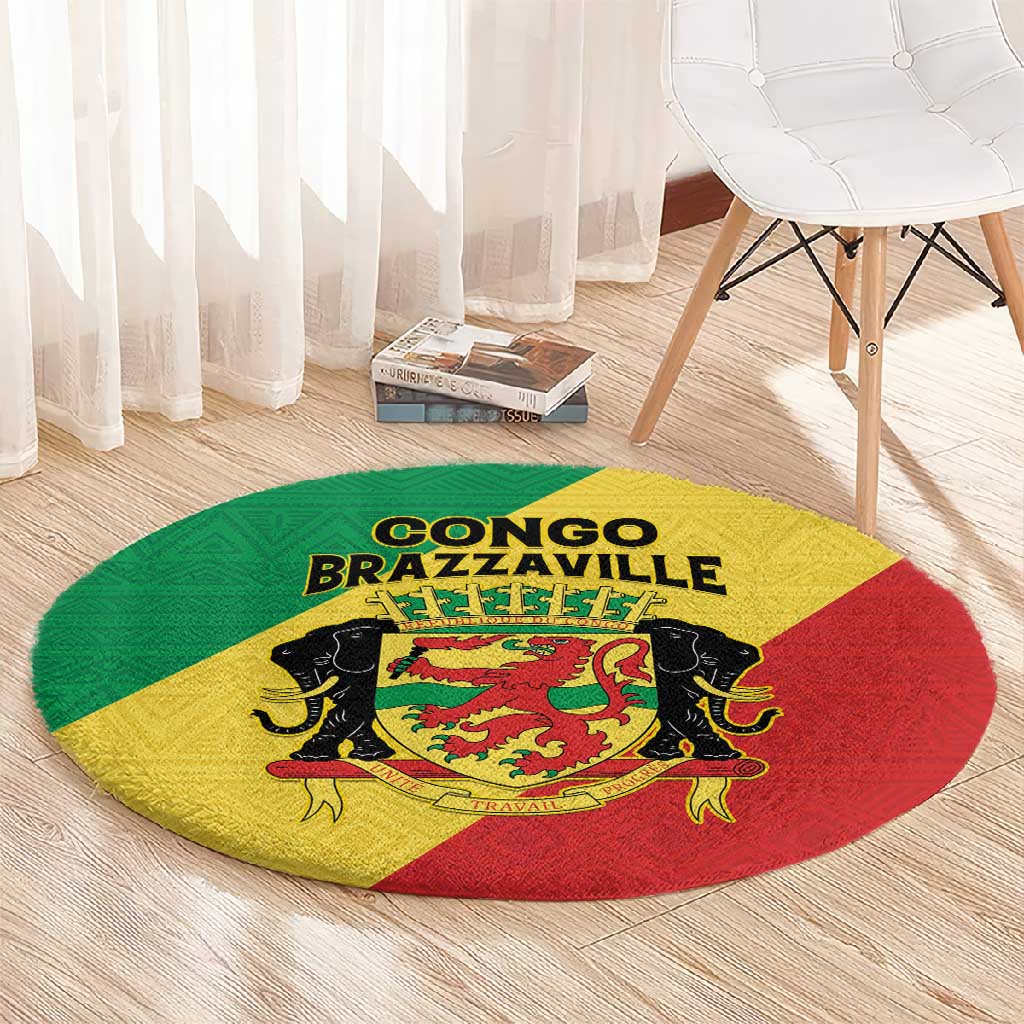 Republique du Congo Round Carpet Coat Of Arms African Pattern - African Pride