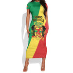 Personalized Republique du Congo Short Sleeve Bodycon Dress Coat Of Arms African Pattern - African Pride