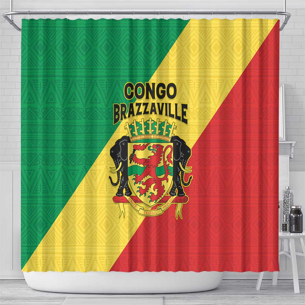 Republique du Congo Shower Curtain Coat Of Arms African Pattern - African Pride