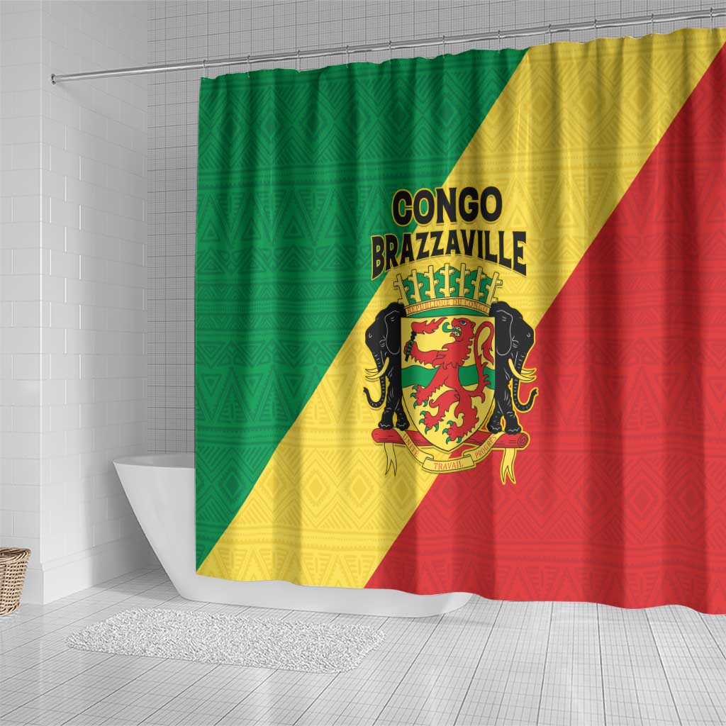 Republique du Congo Shower Curtain Coat Of Arms African Pattern - African Pride