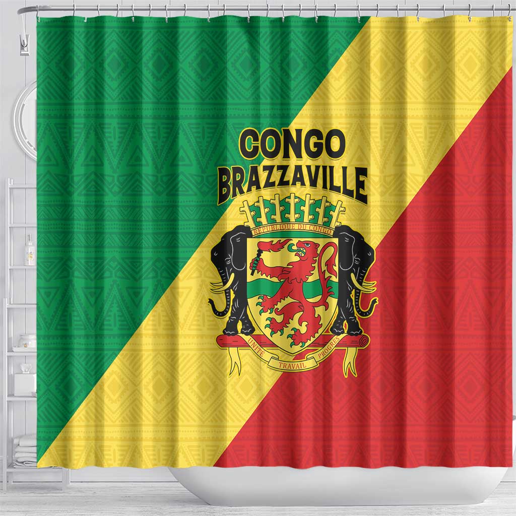 Republique du Congo Shower Curtain Coat Of Arms African Pattern - African Pride