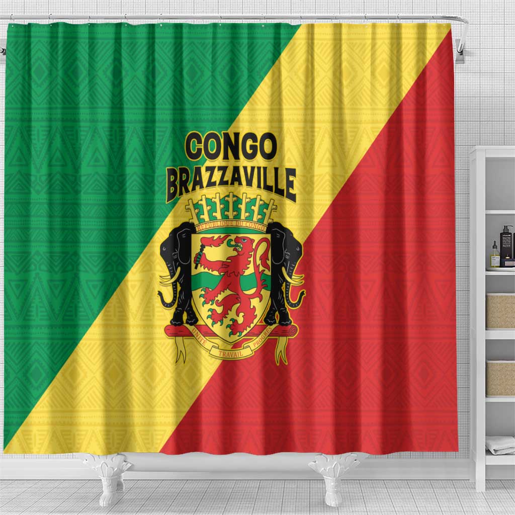 Republique du Congo Shower Curtain Coat Of Arms African Pattern - African Pride