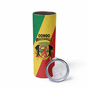 Personalized Republique du Congo Skinny Tumbler Coat Of Arms African Pattern - African Pride