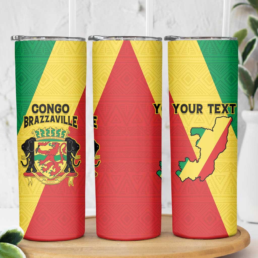 Personalized Republique du Congo Skinny Tumbler Coat Of Arms African Pattern - African Pride